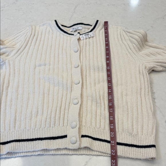 Madewell NWT Puff Sleeve Cardigan Cream Short Sleeve Cardigan with Black Trim XL - Picture 9 of 9